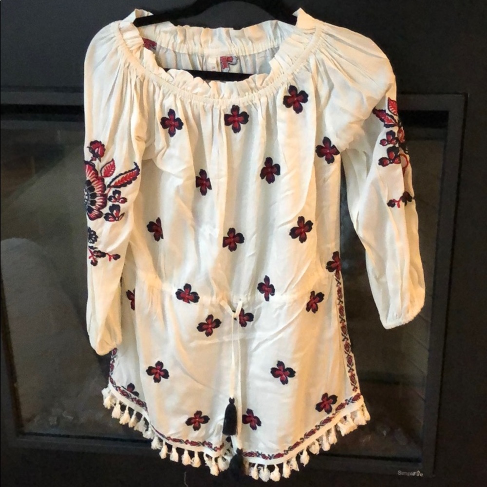 Off-of-shoulder Embroidered Romper